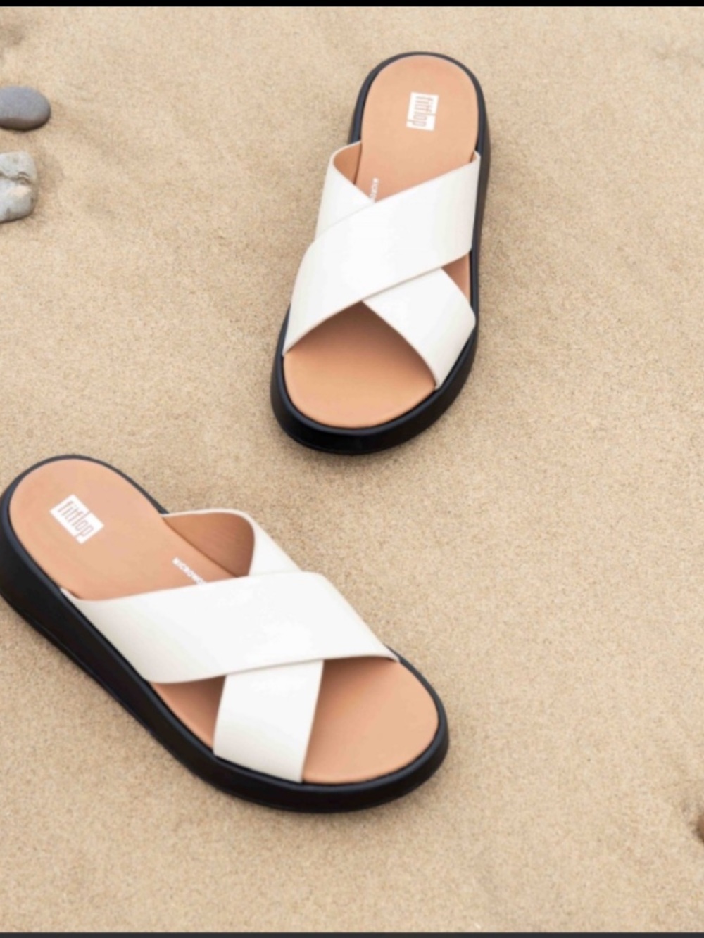 FITFLOP Cream Leather Crisscross Platform Sandals. Size 8. MSRP $89.00